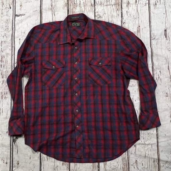 Vintage J Forest Plaid Long Sleeve Western Pearl Snap Button Down Shirt - Picture 1 of 4